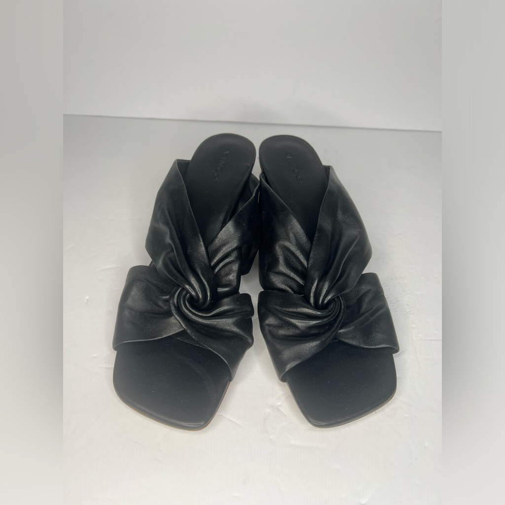 Vince Womens Black Twisted Strap Zoya Toe Leather Slide Sandals Shoes Sz9.5/39.5